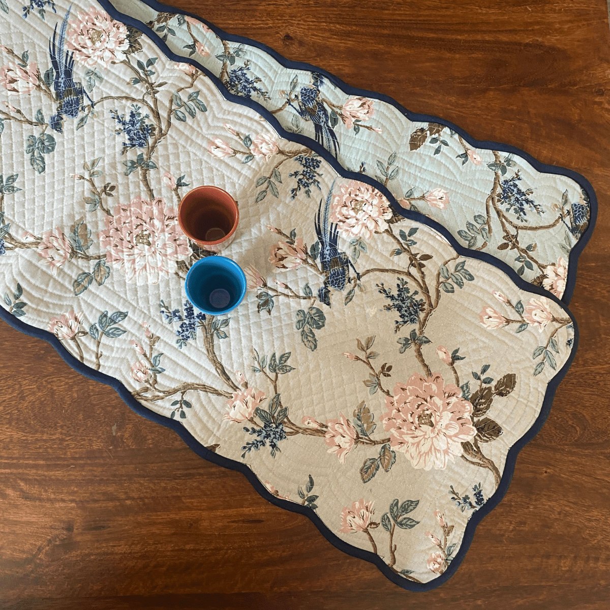 Botanic Bliss Reversible Table Runner, 100% cotton, 15" x 72" - Coral Slub -